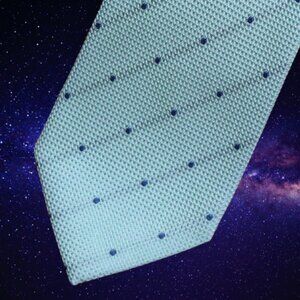 $550 BRIONI Mint Blue Polka Dot Mini Squares Formal Geometric Silk Tie Italy